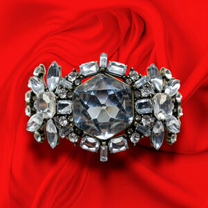 Traci Lynn Bling Bracelet Chunky Clear Rhinestone Crystal Unusual 7" Sparkly